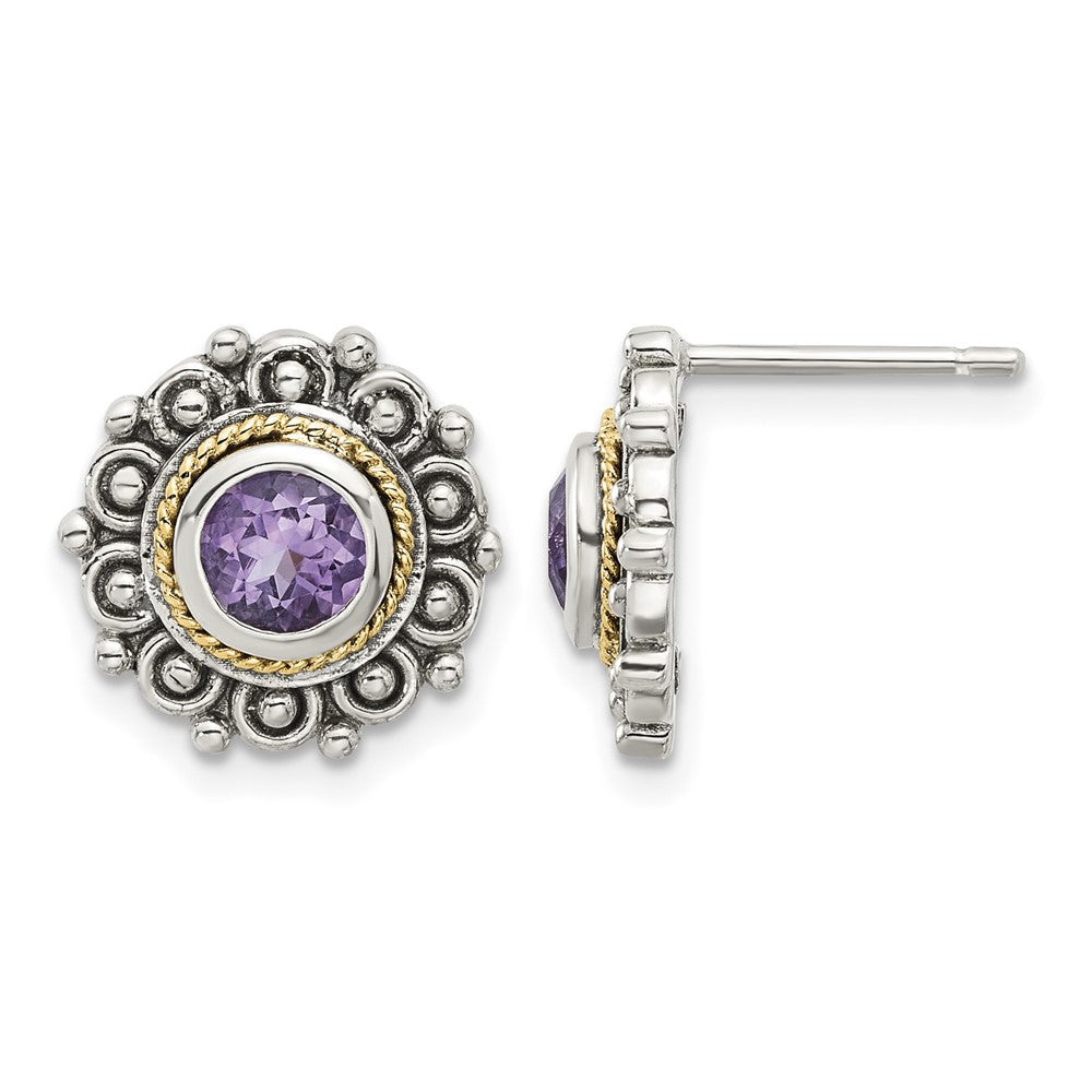 Sterling Silver w/14k Antiqued Amethyst Post Earrings