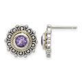Sterling Silver w/14k Antiqued Amethyst Post Earrings