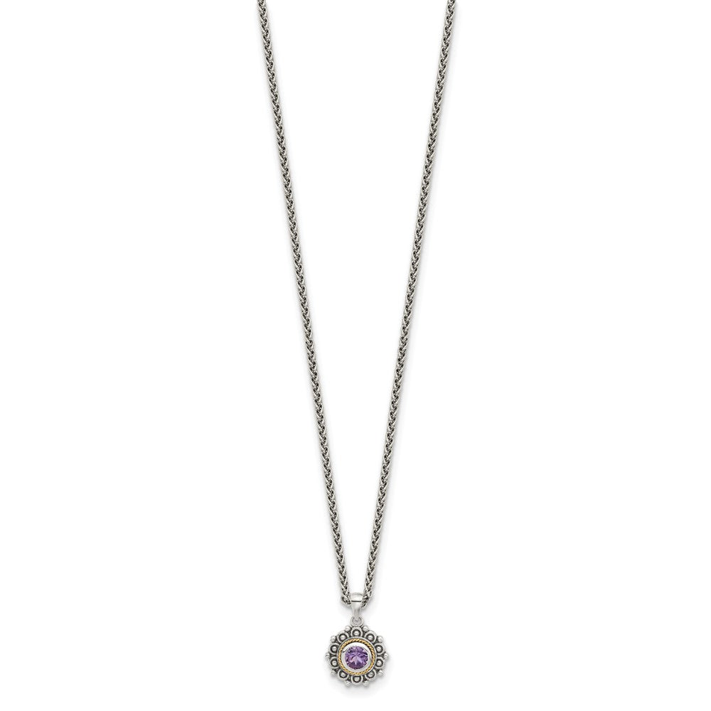 Sterling Silver w/14k Antiqued and Amethyst 18in Necklace