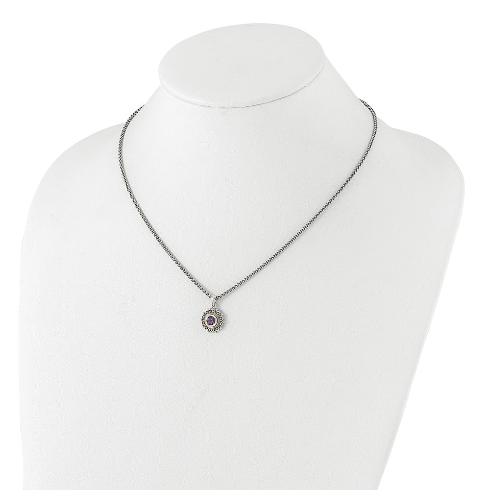 Sterling Silver w/14k Antiqued and Amethyst 18in Necklace
