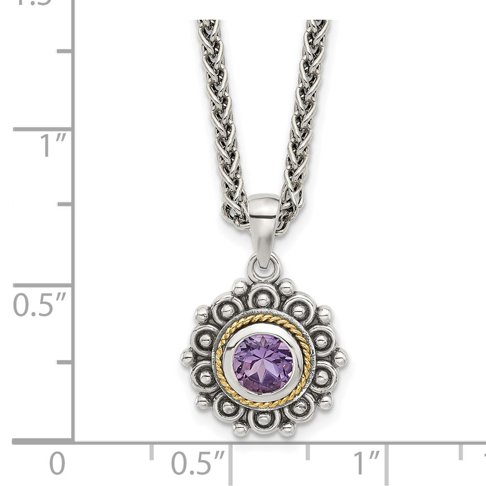 Sterling Silver w/14k Antiqued and Amethyst 18in Necklace