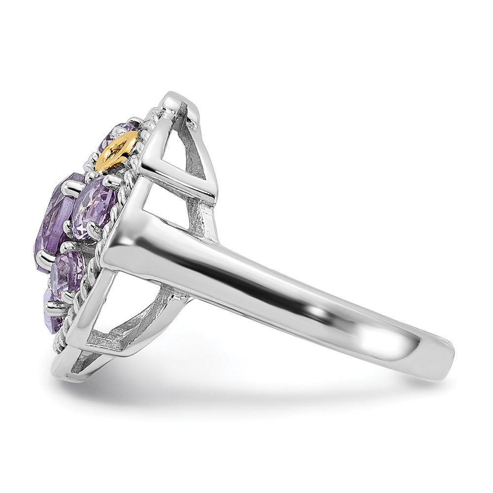 Sterling Silver Rh-pl w/14K .78AM/1.0Pink Quartz/.06Wht Topaz Ring