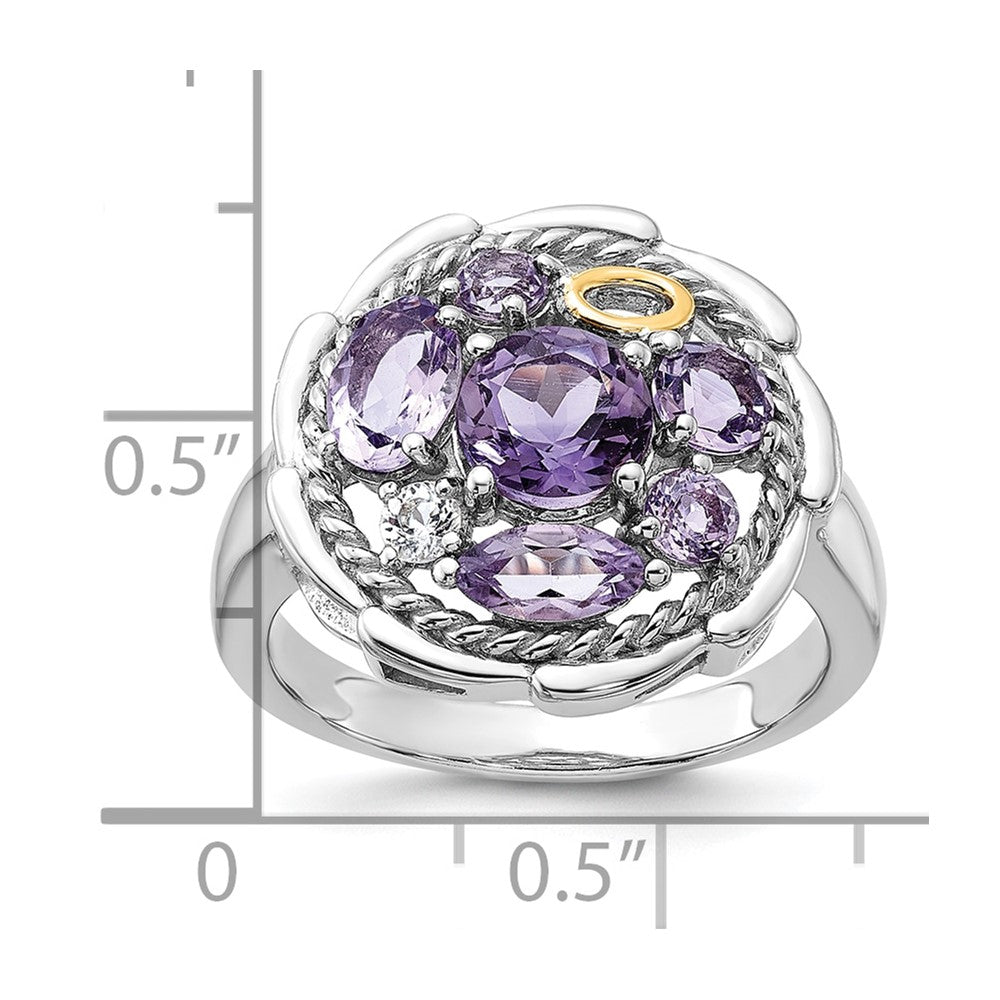 Sterling Silver Rh-pl w/14K .78AM/1.0Pink Quartz/.06Wht Topaz Ring