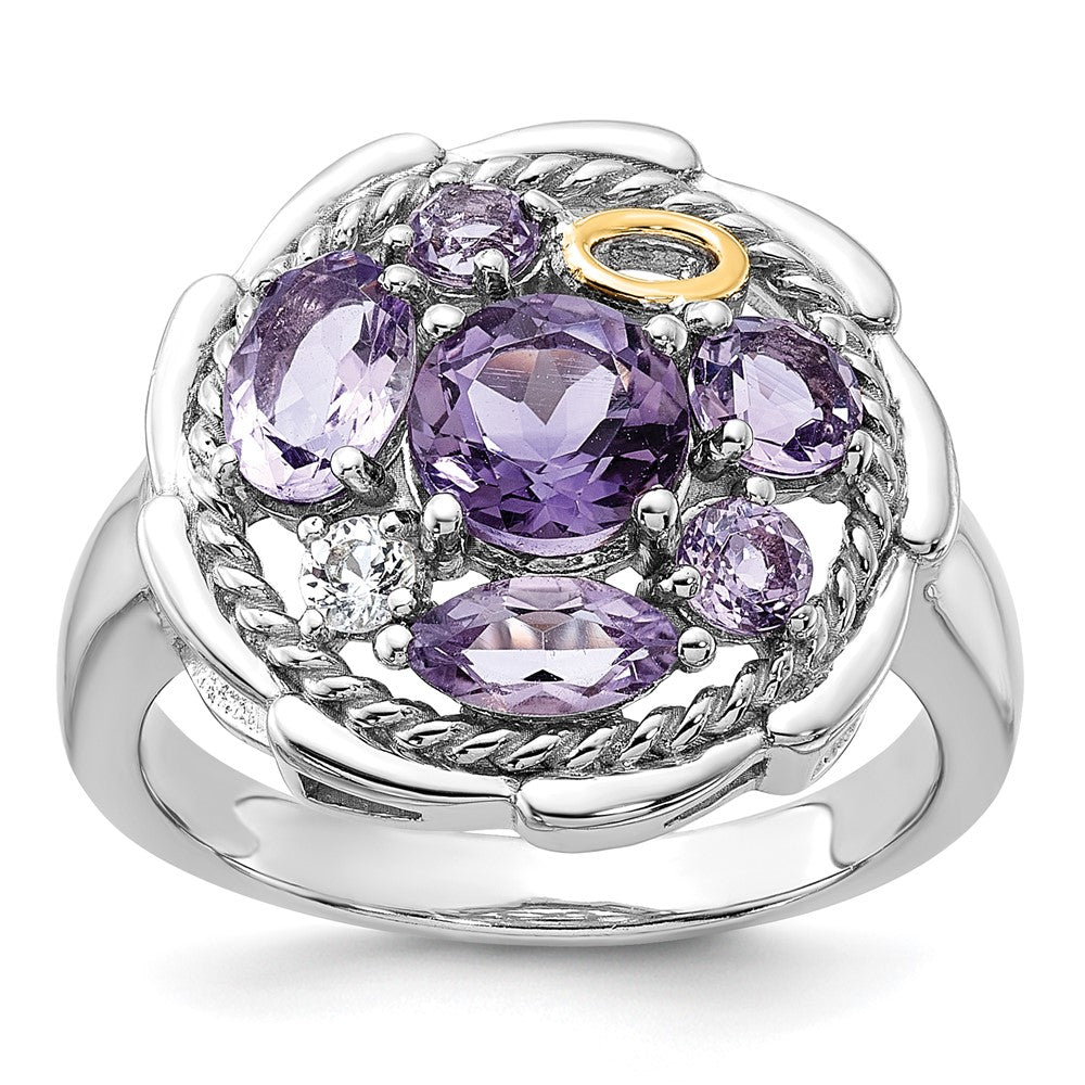Sterling Silver Rh-pl w/14K .78AM/1.0Pink Quartz/.06Wht Topaz Ring