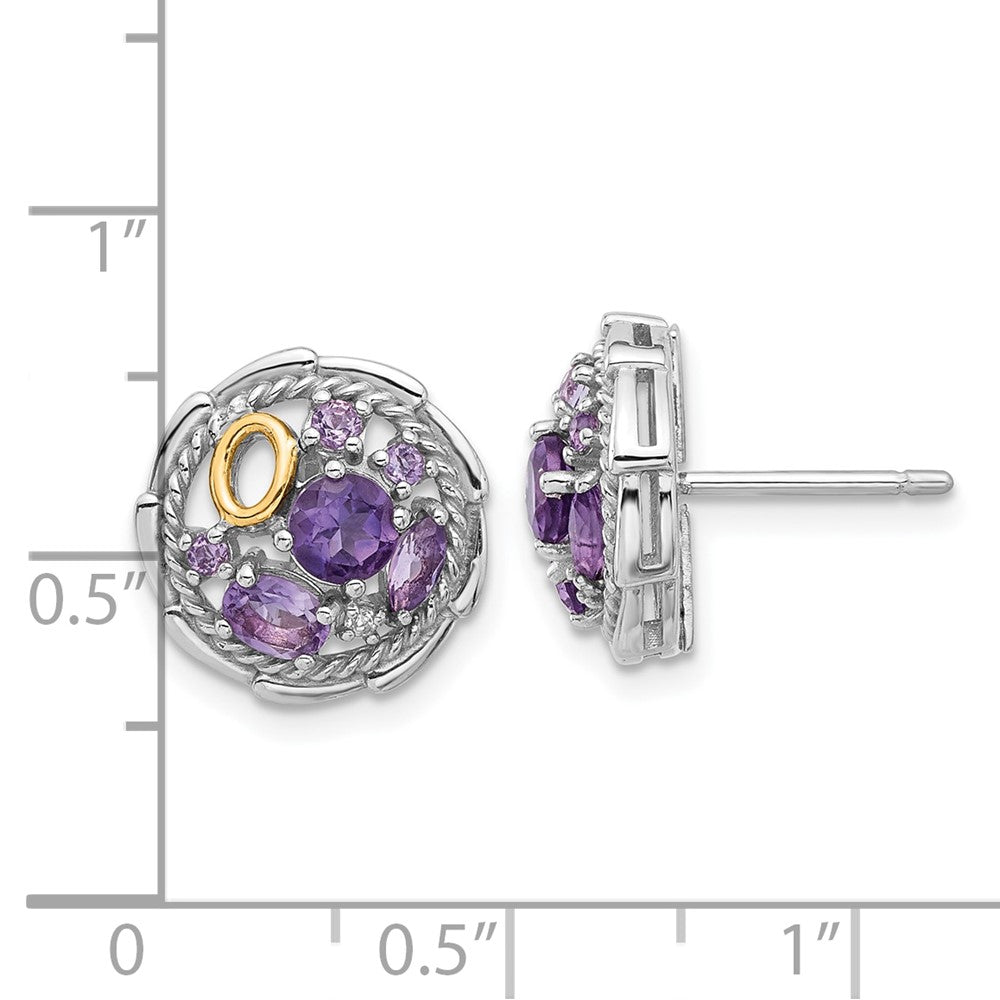 Sterling Silver Rh-pl w/14K .54AM/.63 Pink Quartz .03 Wht Topaz Earrings
