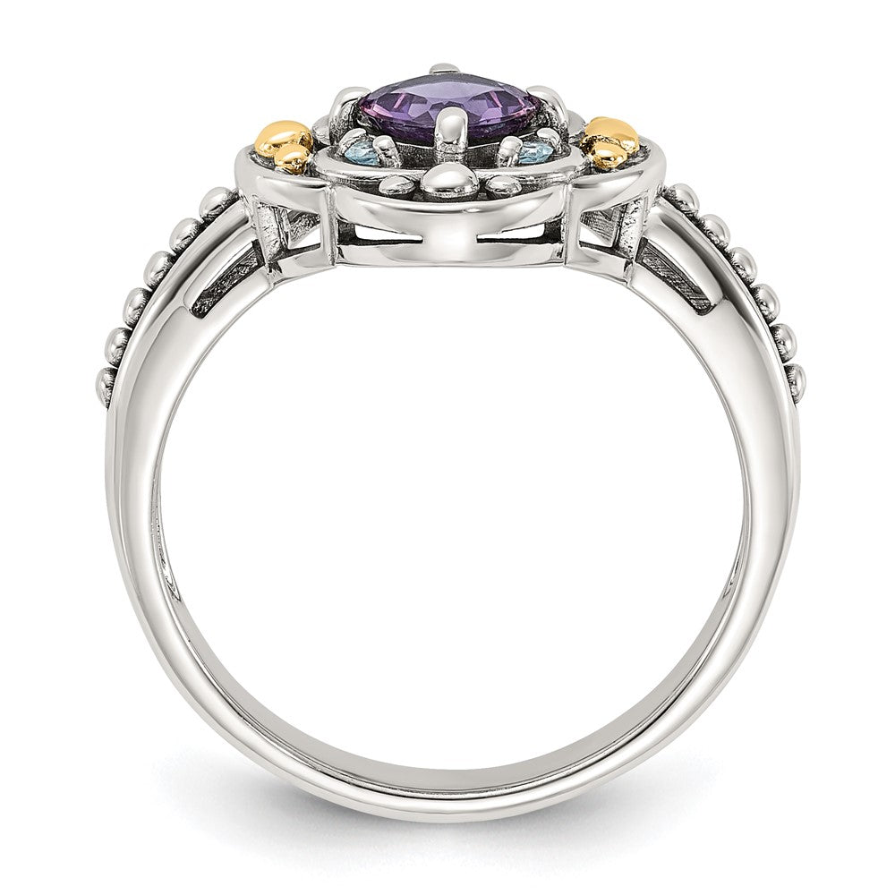Sterling Silver w/14k Antiqued .41 Amethyst/.09Swiss Blue Topaz Ring