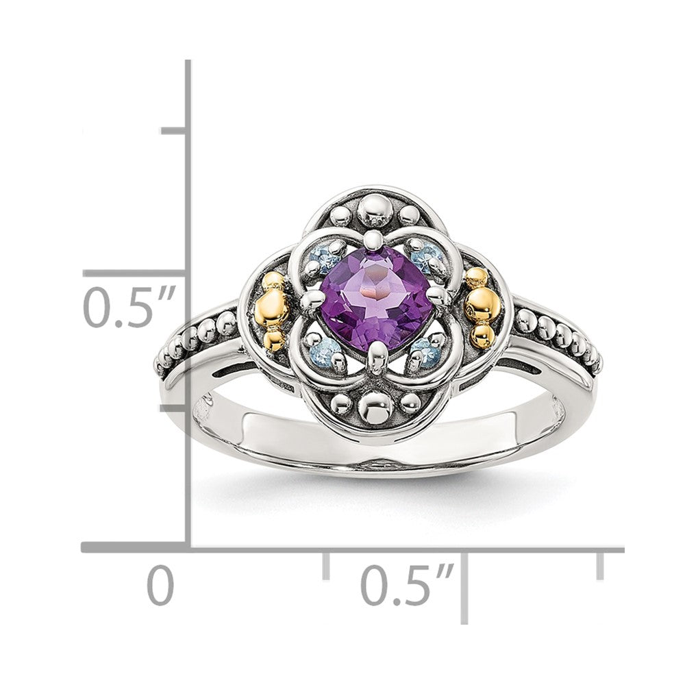Sterling Silver w/14k Antiqued .41 Amethyst/.09Swiss Blue Topaz Ring
