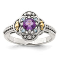 Sterling Silver w/14k Antiqued .41 Amethyst/.09Swiss Blue Topaz Ring