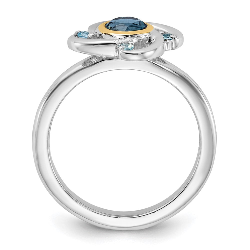 Sterling Silver Rh-pl w/14K .69 London / .08 Swiss Blue Topaz Ring
