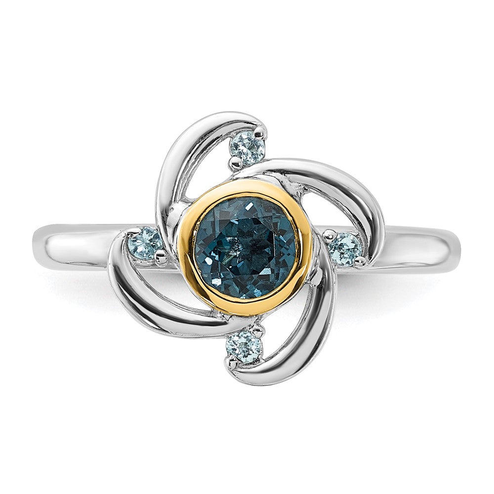 Sterling Silver Rh-pl w/14K .69 London / .08 Swiss Blue Topaz Ring