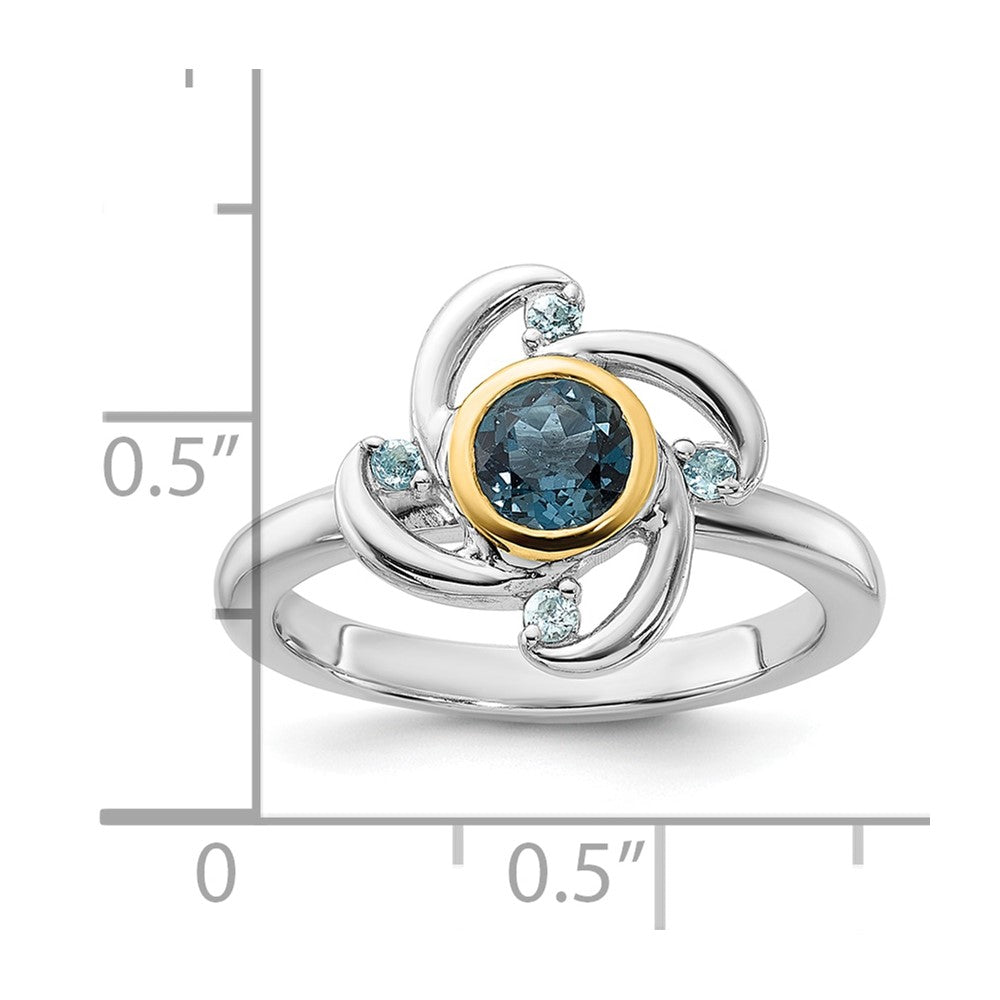 Sterling Silver Rh-pl w/14K .69 London / .08 Swiss Blue Topaz Ring