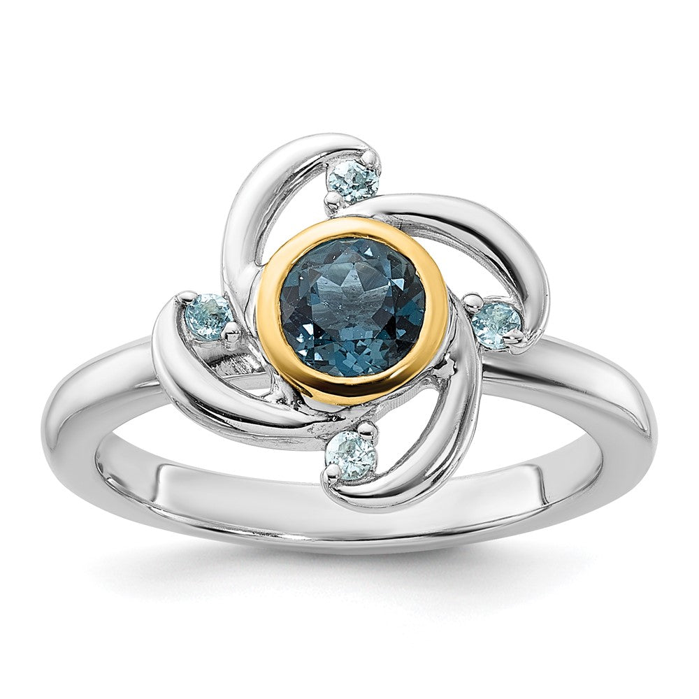 Sterling Silver Rh-pl w/14K .69 London / .08 Swiss Blue Topaz Ring