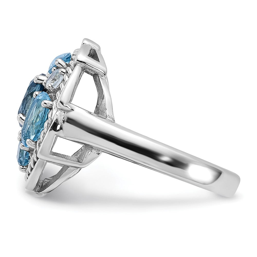 Sterling Silver Rh-pl w/14K 1.36Swiss Bl/1.05London Bl/.08Wht Topaz Ring