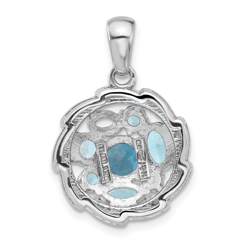 SS Rh-plat w/14K 1.36 Swiss Bl./1.05London Bl./.09Wht Topaz Necklace