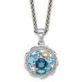 SS Rh-plat w/14K 1.36 Swiss Bl./1.05London Bl./.09Wht Topaz Necklace