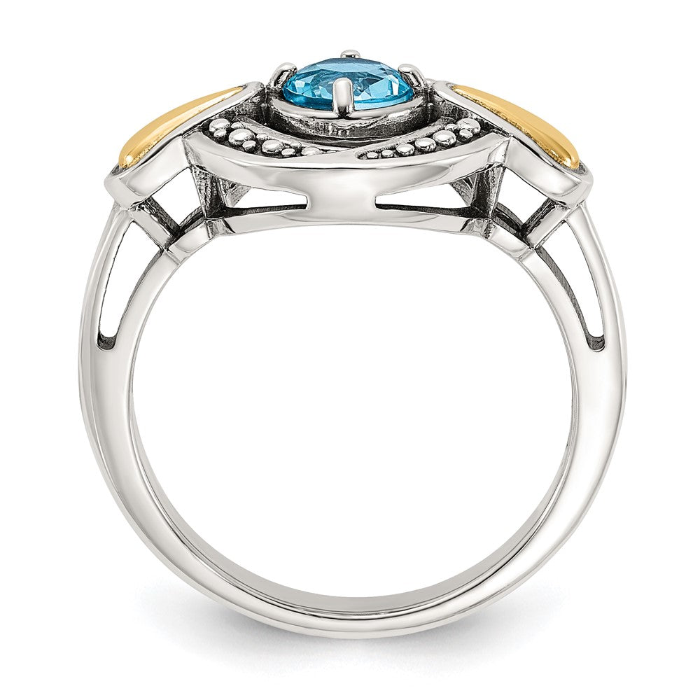 Sterling Silver w/14k Antiqued Light Swiss Blue Topaz Ring