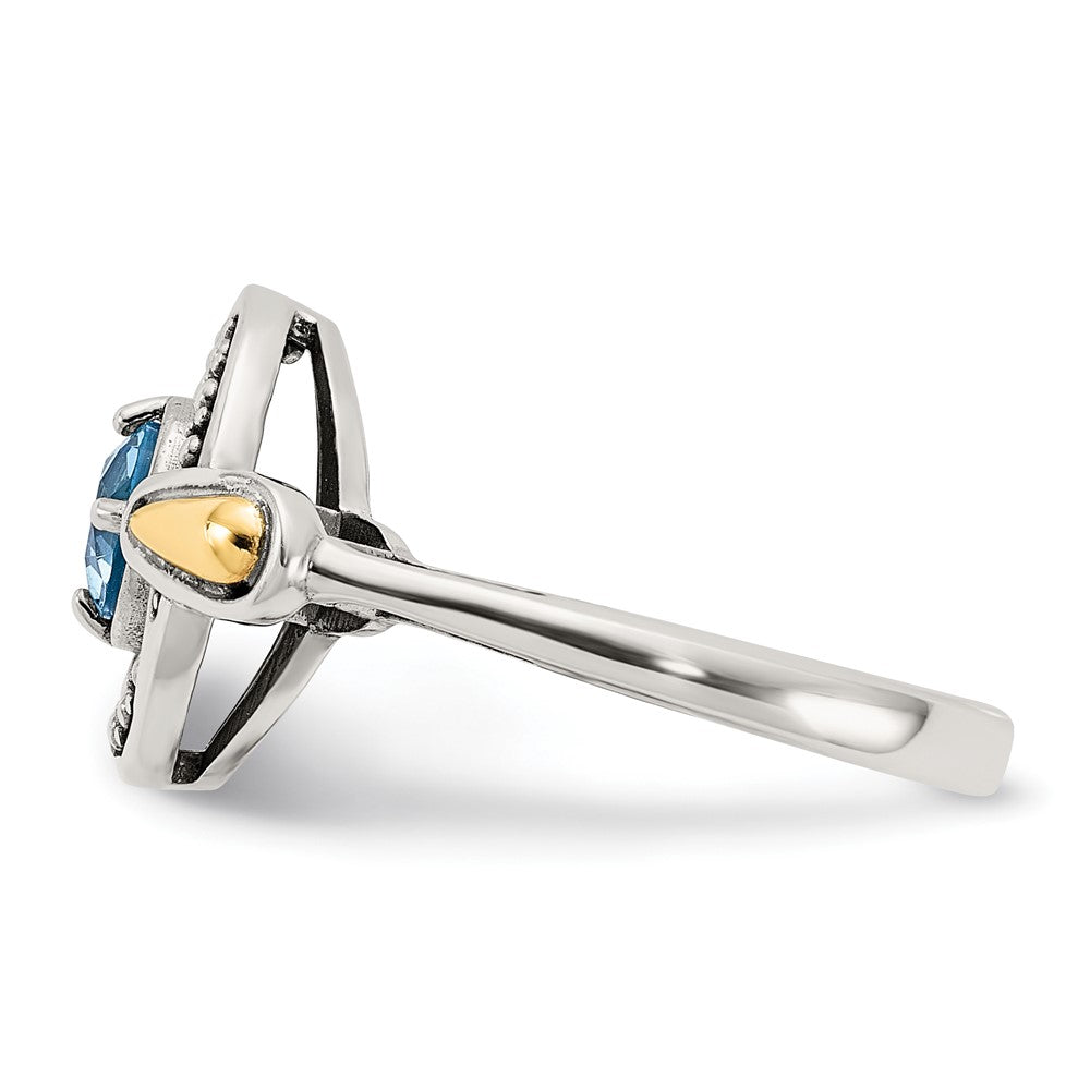 Sterling Silver w/14k Antiqued Light Swiss Blue Topaz Ring