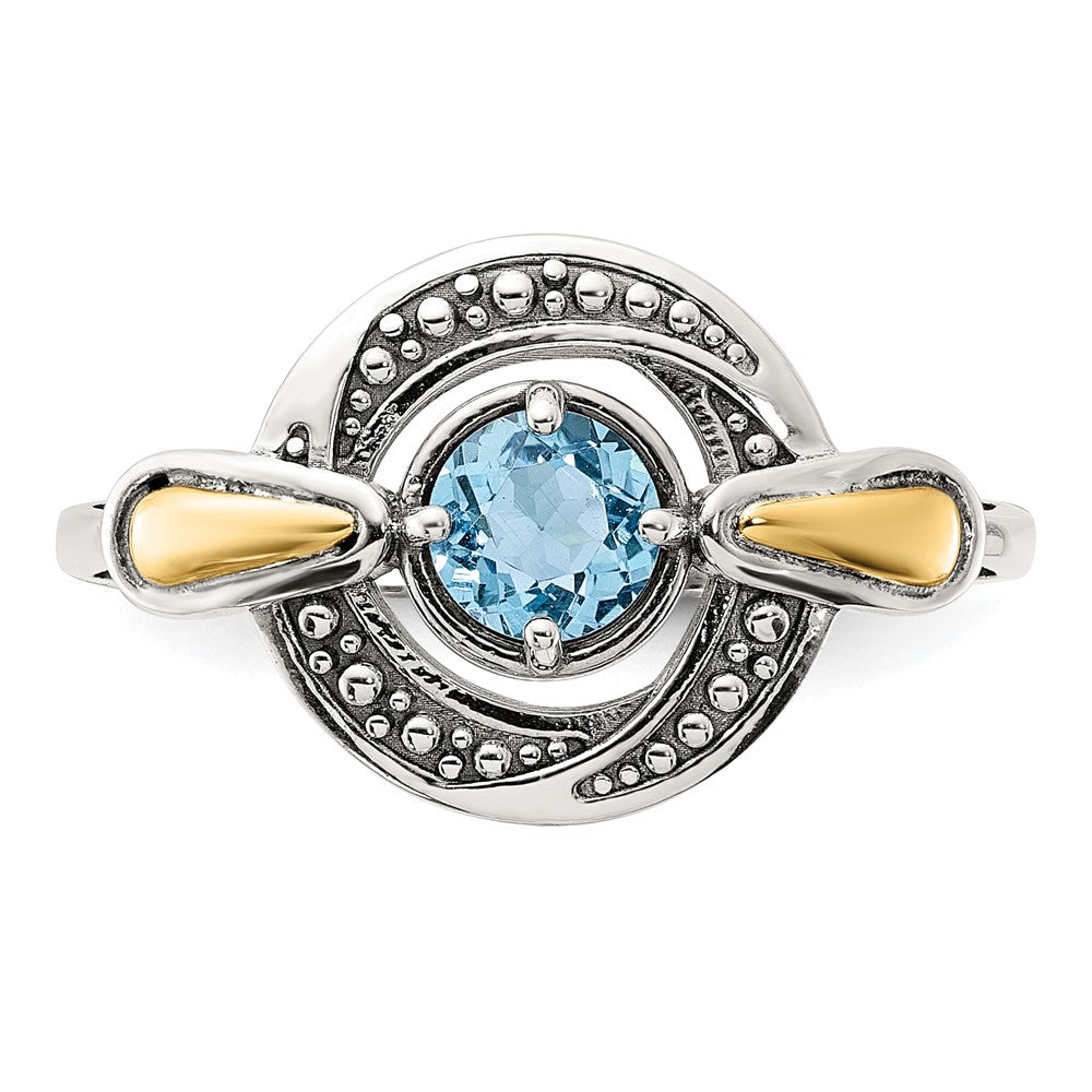 Sterling Silver w/14k Antiqued Light Swiss Blue Topaz Ring