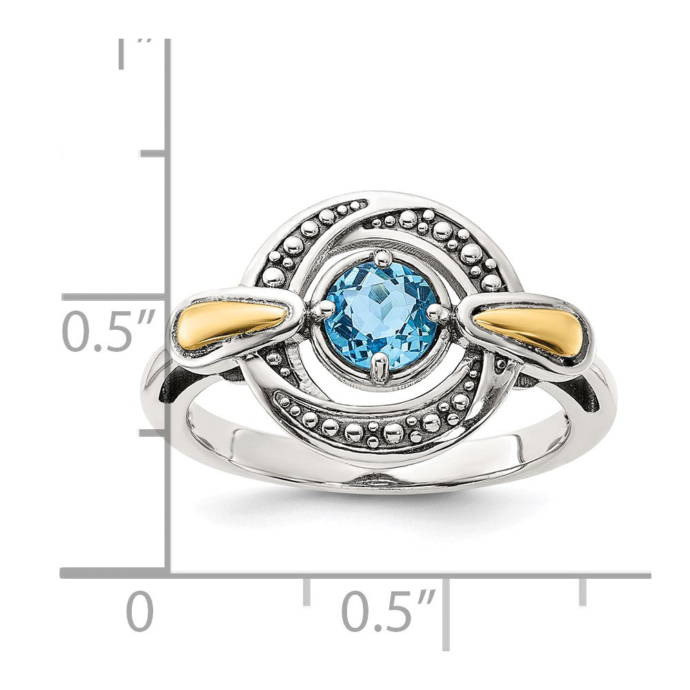 Sterling Silver w/14k Antiqued Light Swiss Blue Topaz Ring