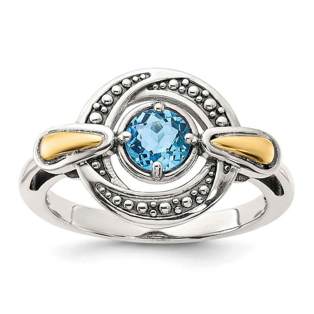 Sterling Silver w/14k Antiqued Light Swiss Blue Topaz Ring