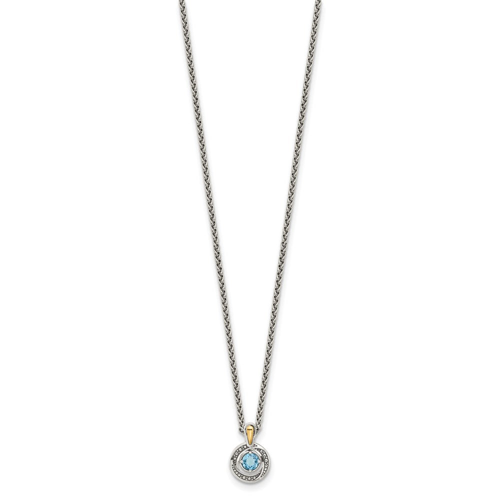Sterling Silver w/14k Antiqued Light Swiss Blue Topaz Necklace