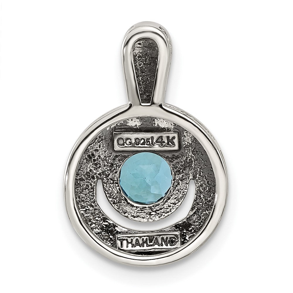 Sterling Silver w/14k Antiqued Light Swiss Blue Topaz Necklace