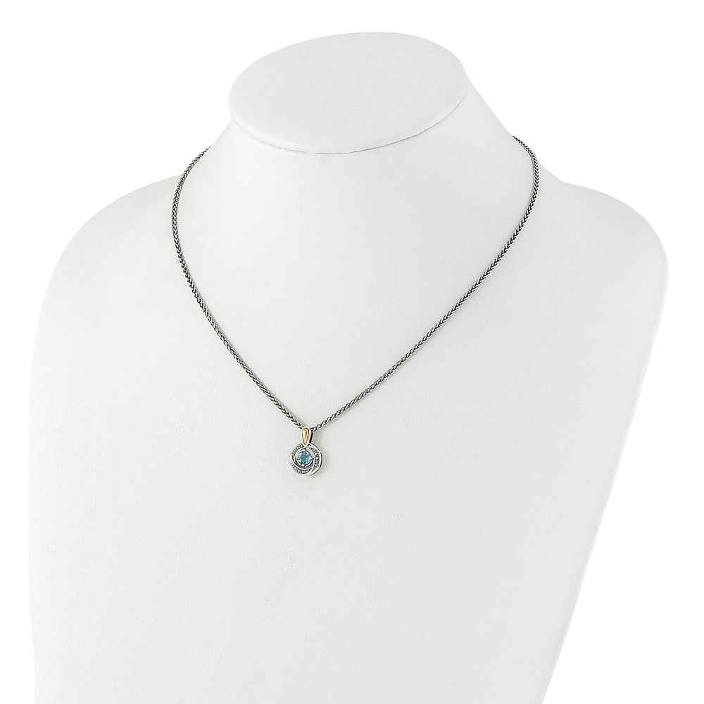 Sterling Silver w/14k Antiqued Light Swiss Blue Topaz Necklace