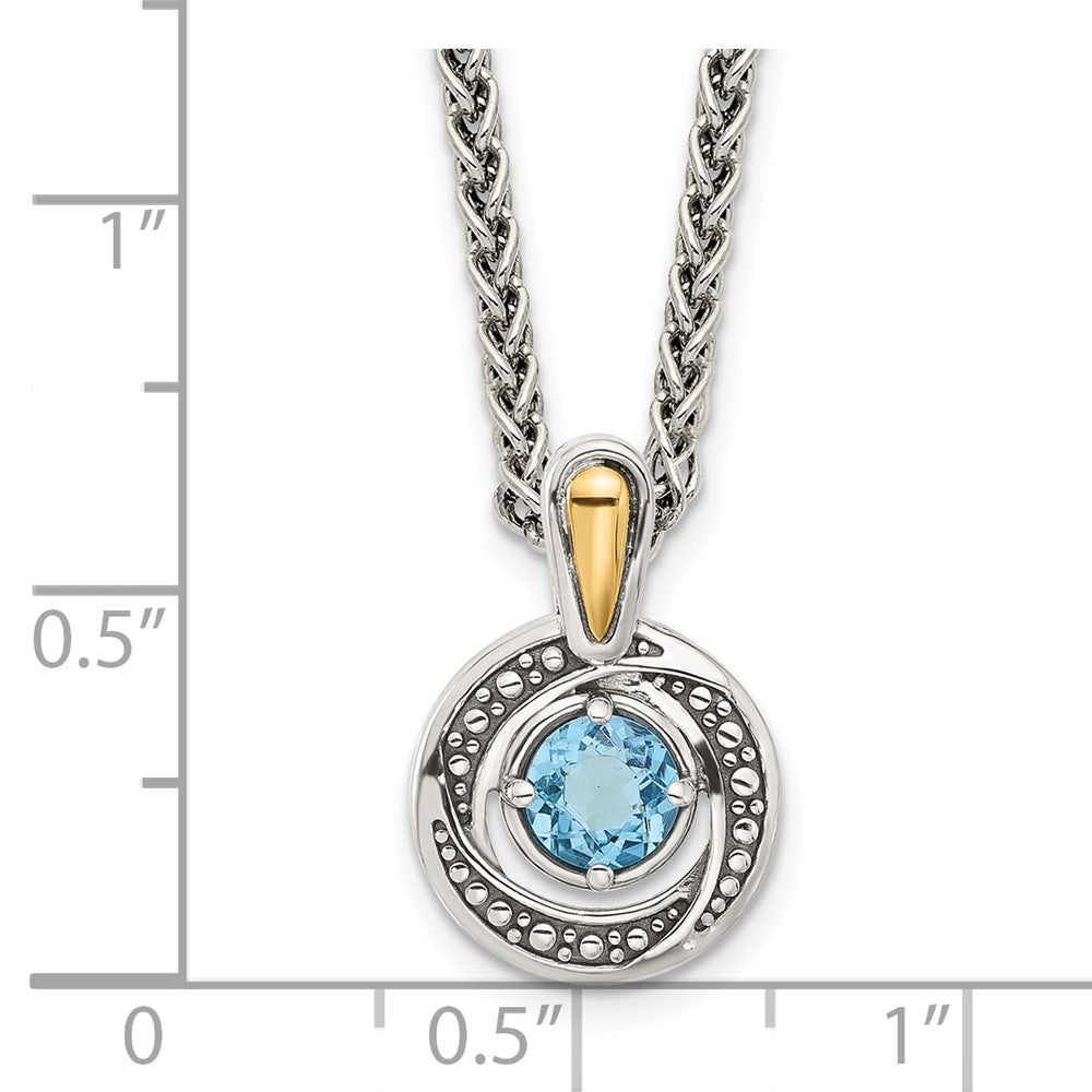 Sterling Silver w/14k Antiqued Light Swiss Blue Topaz Necklace