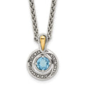 Sterling Silver w/14k Antiqued Light Swiss Blue Topaz Necklace