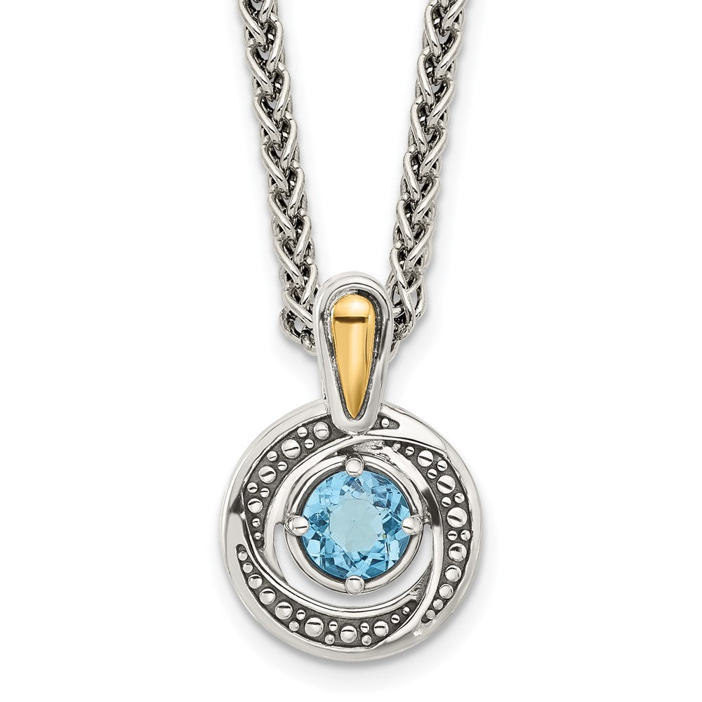 Sterling Silver w/14k Antiqued Light Swiss Blue Topaz Necklace
