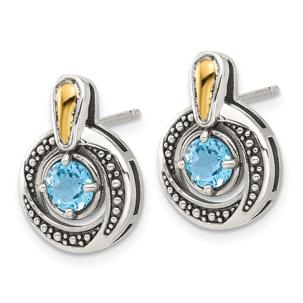 Sterling Silver w/14k Antiqued Light Swiss Blue Topaz Post Earrings