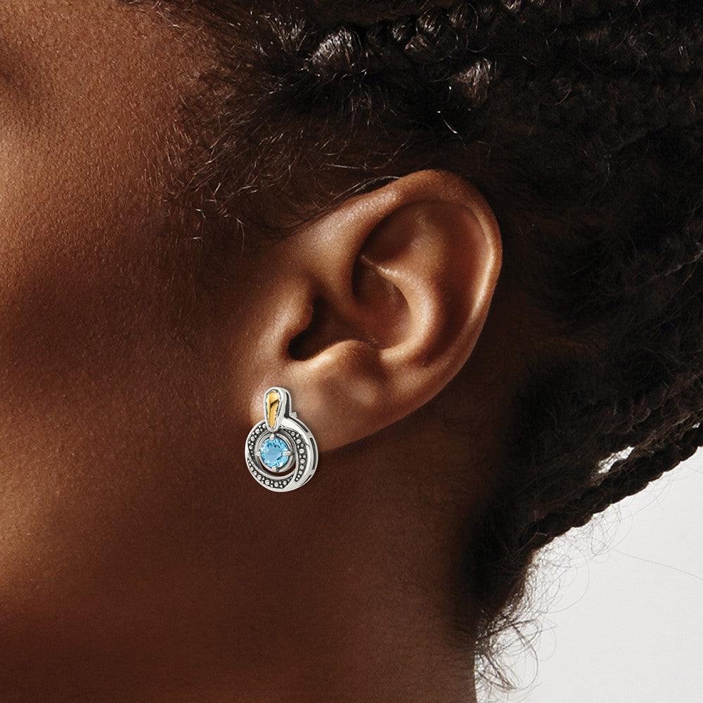 Sterling Silver w/14k Antiqued Light Swiss Blue Topaz Post Earrings