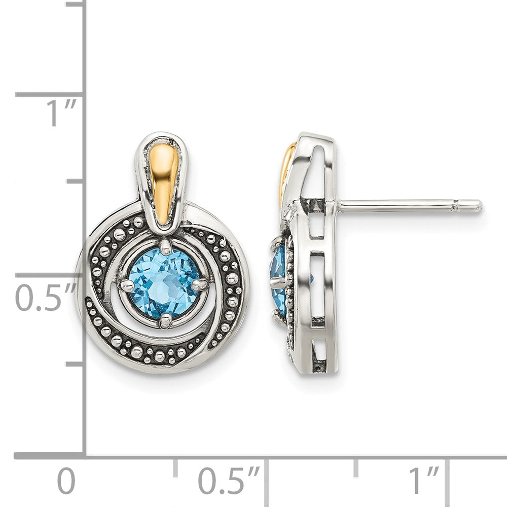 Sterling Silver w/14k Antiqued Light Swiss Blue Topaz Post Earrings