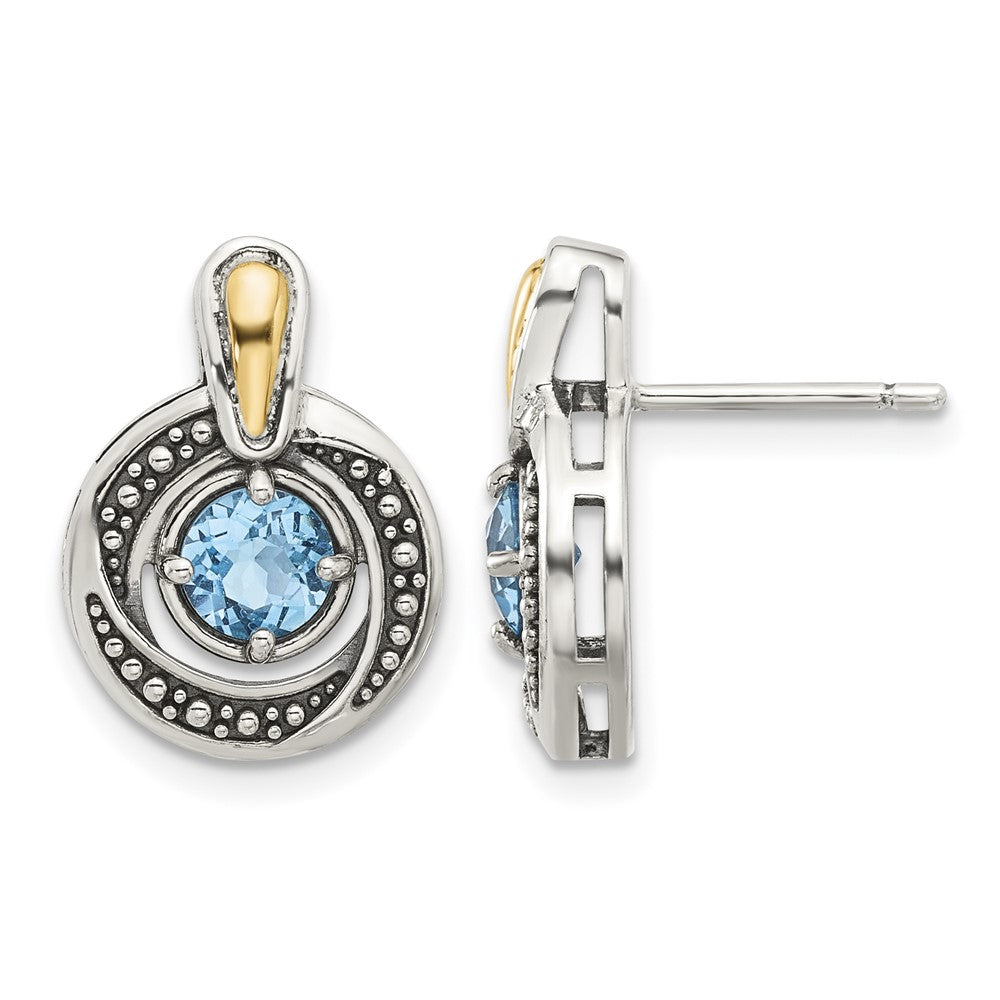 Sterling Silver w/14k Antiqued Light Swiss Blue Topaz Post Earrings