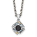 Sterling Silver Rh-pl w/14K .49 Onyx and .16 Swiss Blue Topaz Necklace