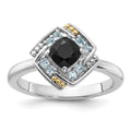 Sterling Silver Rh-plated w/14K .50 Onyx and .16 Swiss Blue Topaz Ring