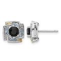 Sterling Silver Rh-pl w/14K .96 Onyx / .33 Swiss Blue Topaz Post Earrings