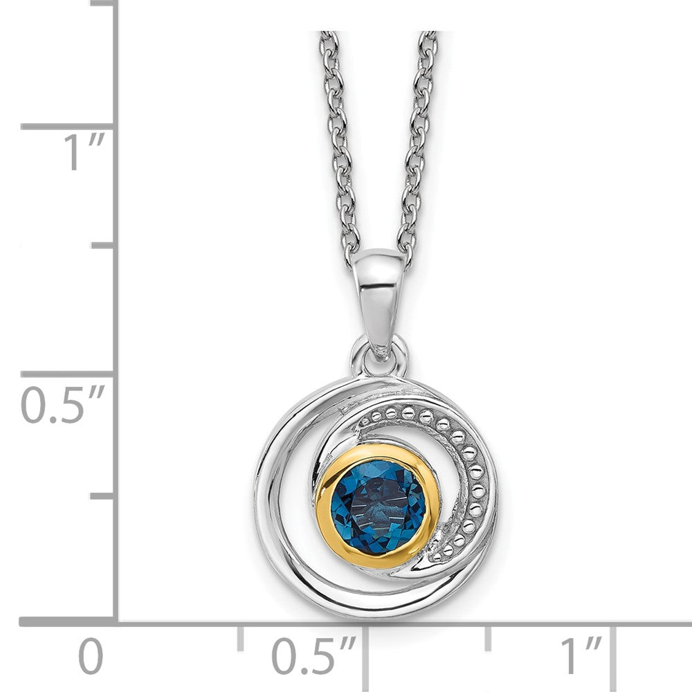 Sterling Silver Rhodium-plated w/14K London Blue Topaz Necklace