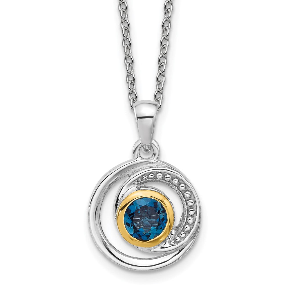 Sterling Silver Rhodium-plated w/14K London Blue Topaz Necklace