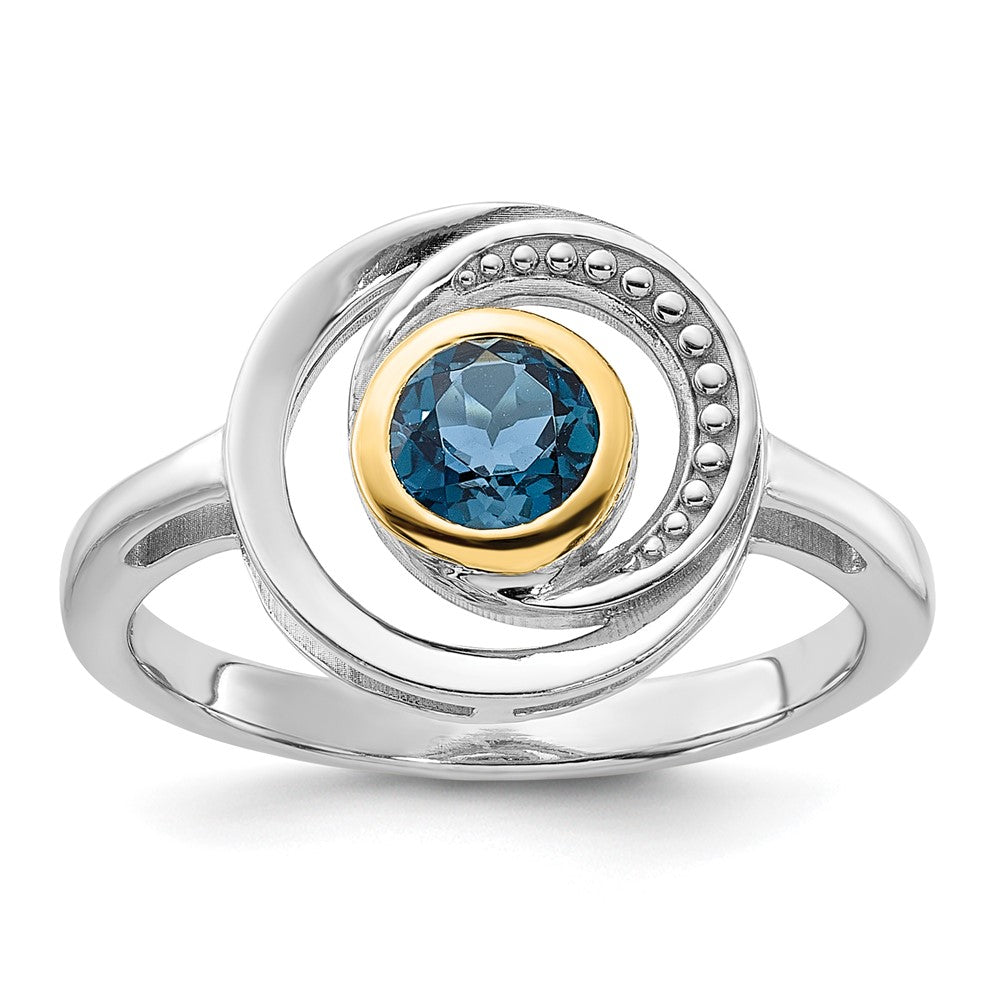 Sterling Silver Rhodium-plated w/14K London Blue Topaz Ring
