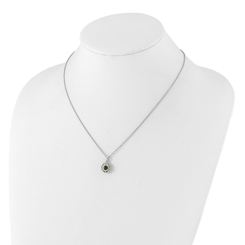 Sterling Silver Rhodium-plated w/14K London Blue Topaz Necklace