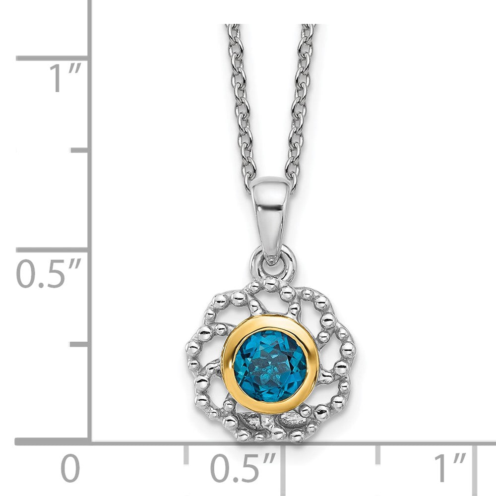 Sterling Silver Rhodium-plated w/14K London Blue Topaz Necklace