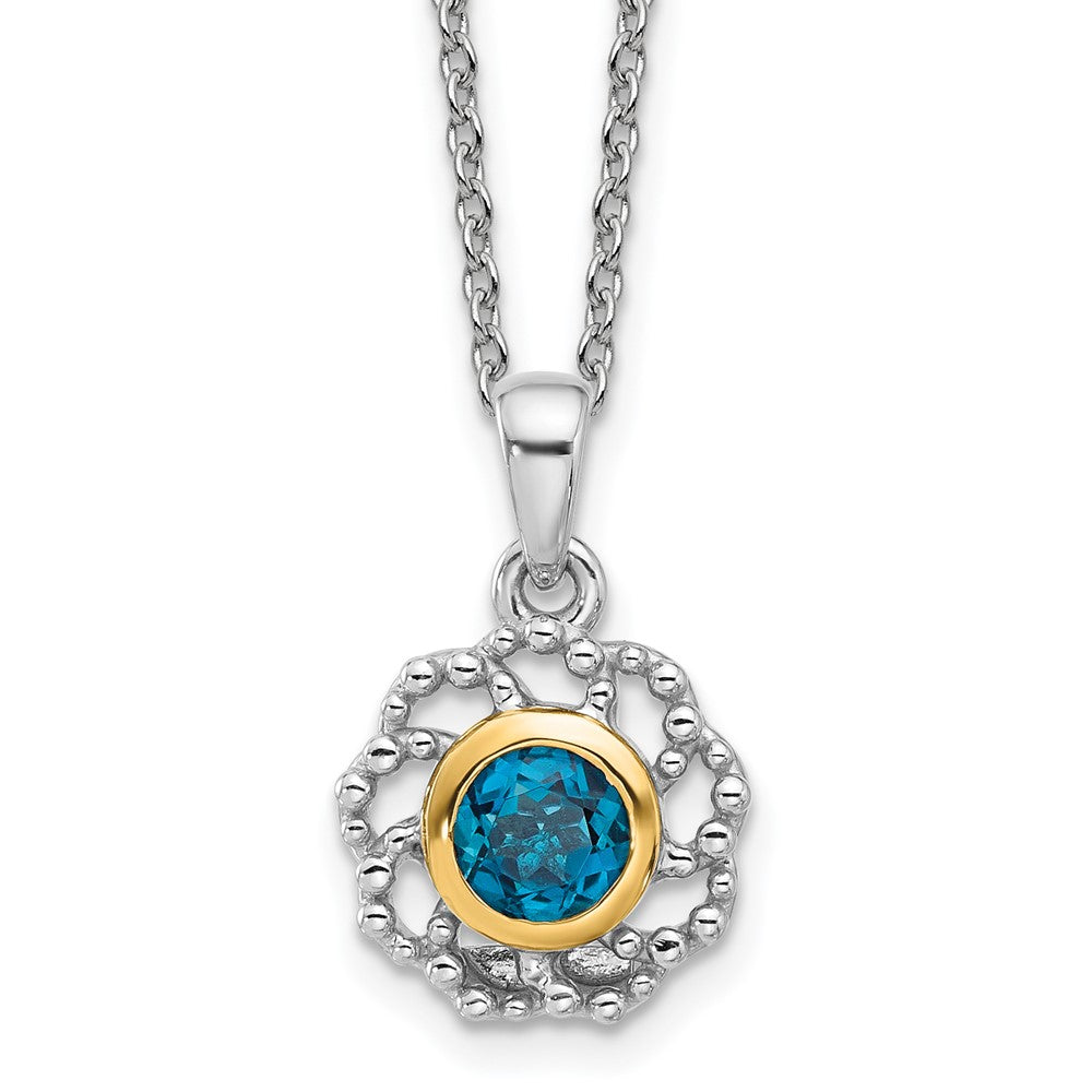 Sterling Silver Rhodium-plated w/14K London Blue Topaz Necklace
