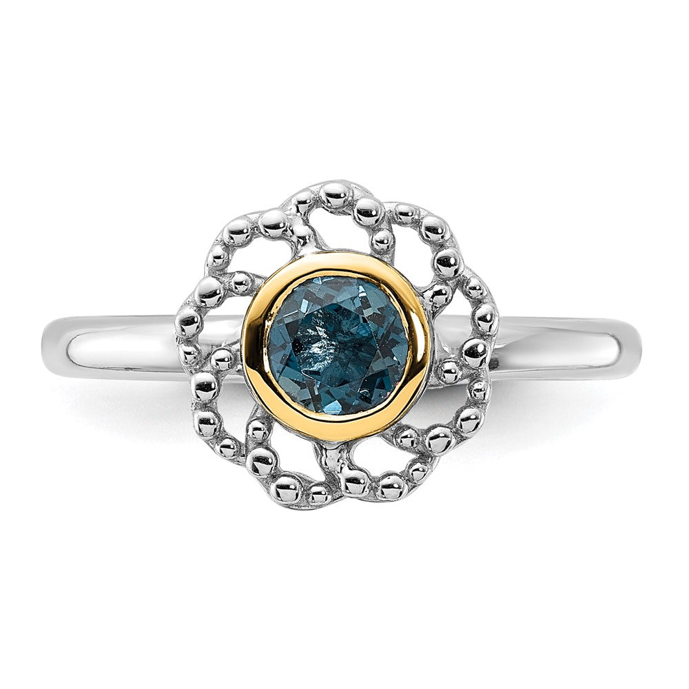 Sterling Silver Rhodium-plated w/14K London Blue Topaz Ring