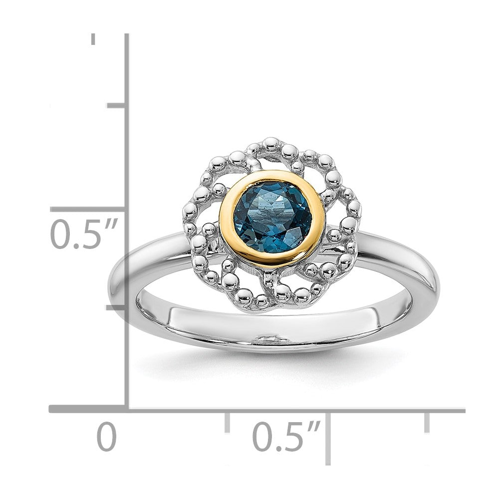Sterling Silver Rhodium-plated w/14K London Blue Topaz Ring