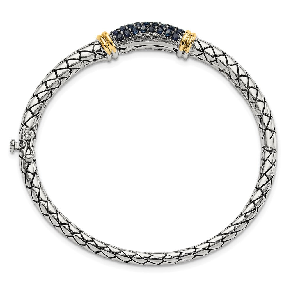 Sterling Silver Rhodium-plated w/14k Accent Sapphire Bangle Bracelet