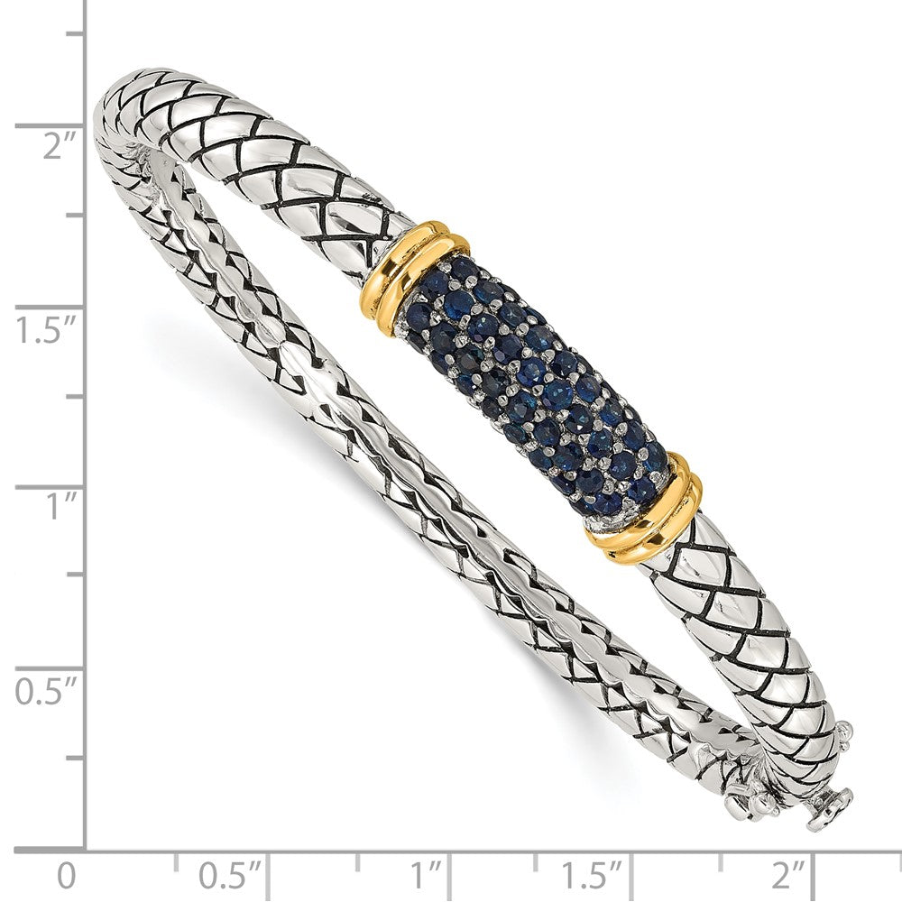 Sterling Silver Rhodium-plated w/14k Accent Sapphire Bangle Bracelet