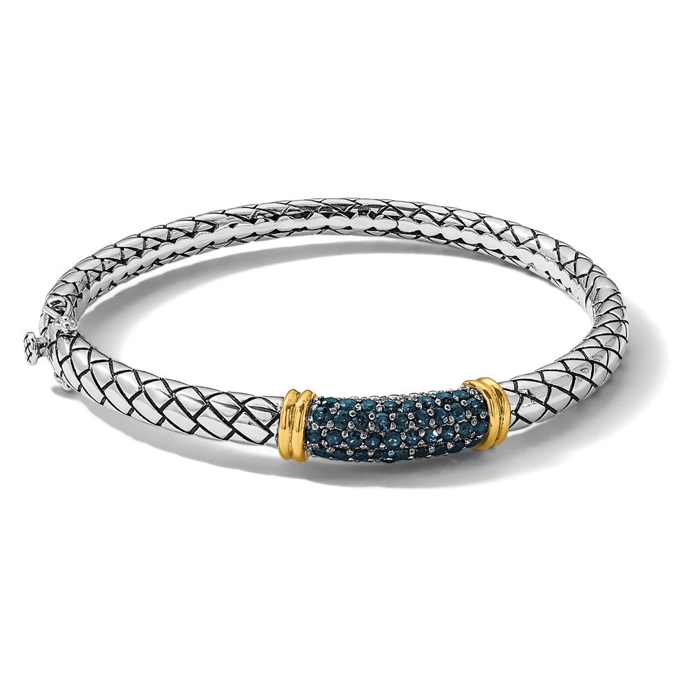 Sterling Silver Rhodium-plated w/14k Accent Sapphire Bangle Bracelet