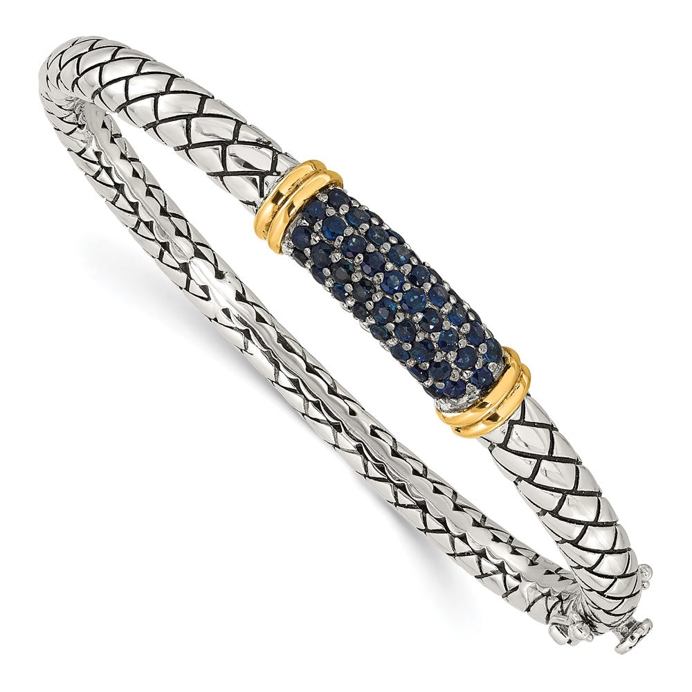 Sterling Silver Rhodium-plated w/14k Accent Sapphire Bangle Bracelet