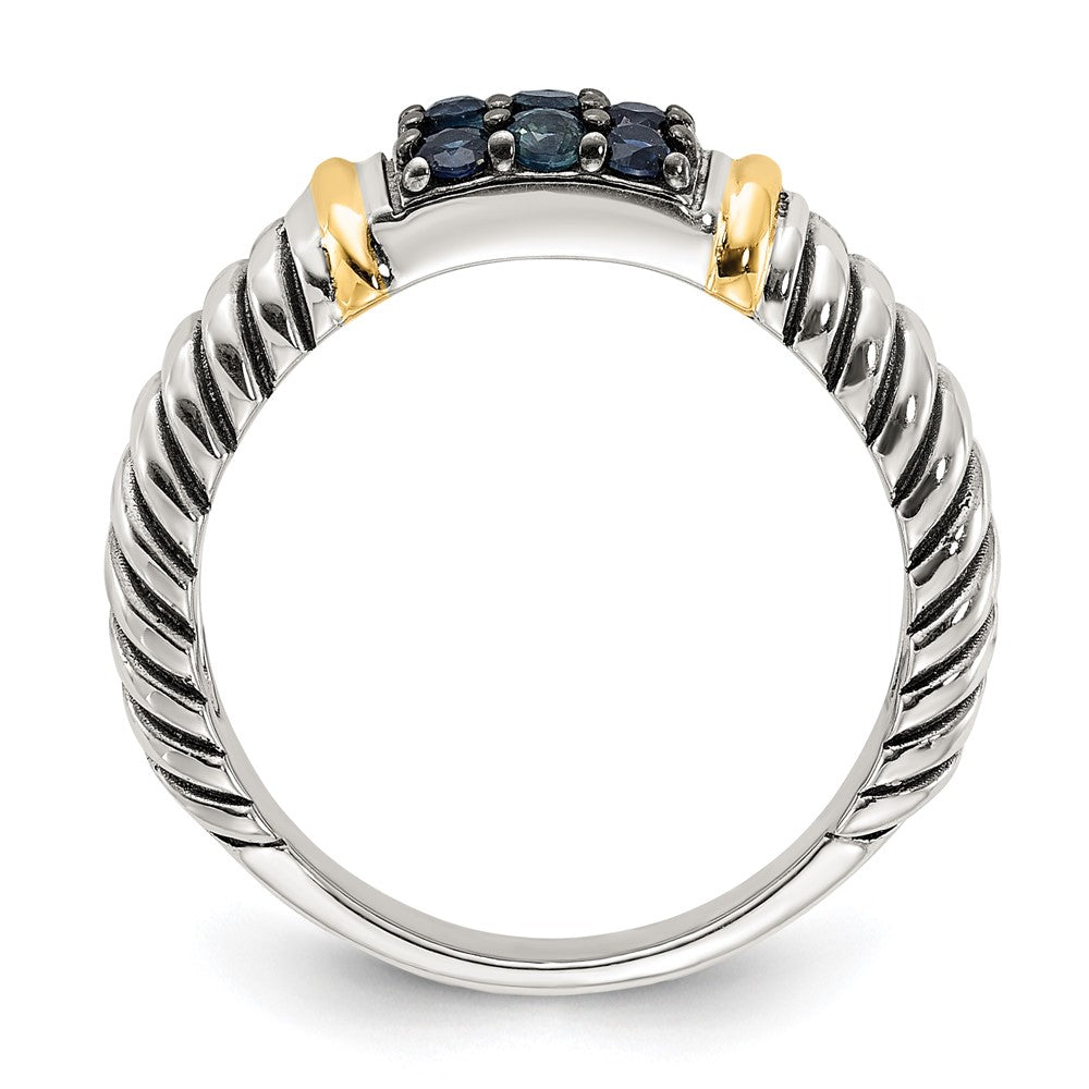 Sterling Silver w/14K Accent Black Rhodium Antiqued Sapphire Ring